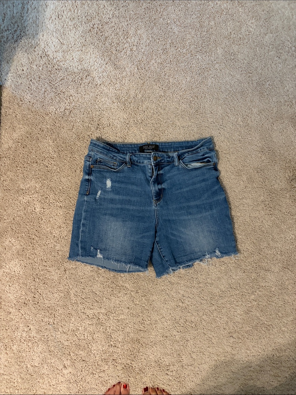 Judy Blue Medium Wash Distressed Denim Shorts